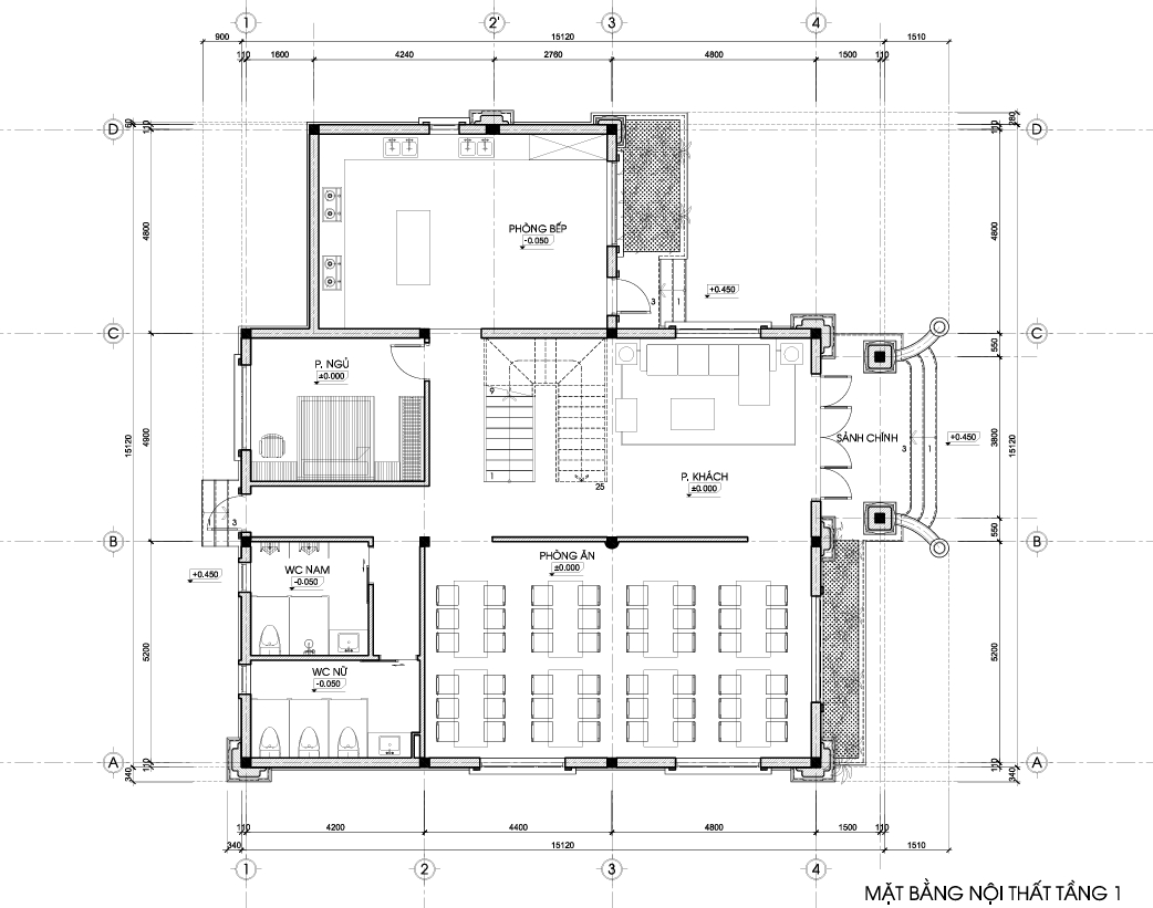 Mặt bằng công năng tầng 1 nhà hàng Hoàng Liên NAVI-NH01